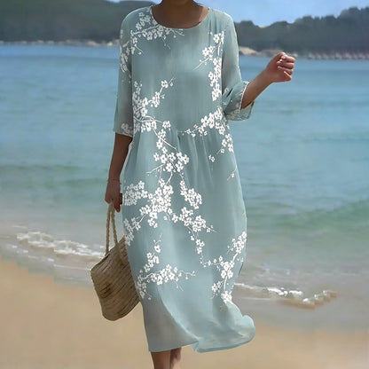 Cardydony Vintage Floral Art Linen Blend Loose Linen Dress