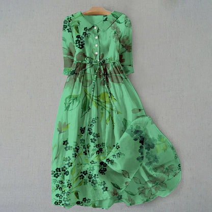 Cardydony Elegant Japanese Art Floral Print Lace-up Casual Midi Dress