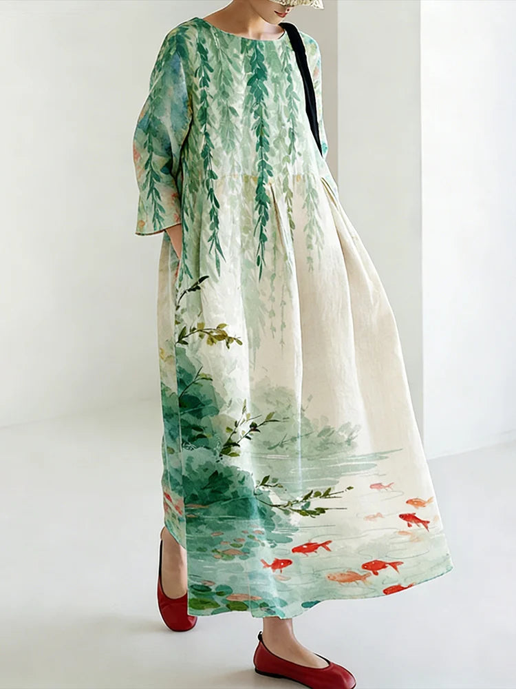 Cardydony Women's Japanese Art Floral Print Dress