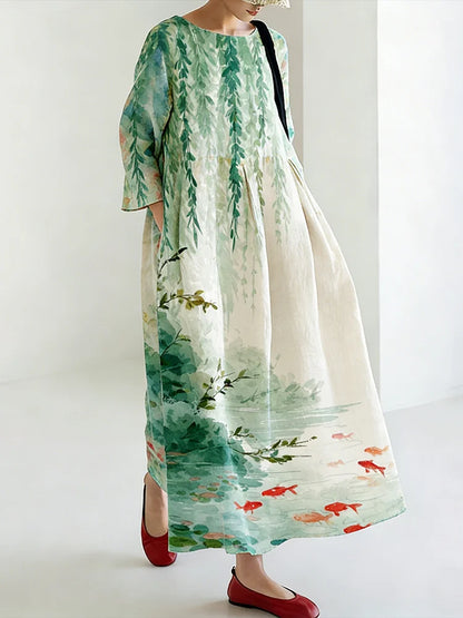 Cardydony Women's Japanese Art Floral Print Dress