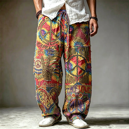 Cardydony Men's Retro Bohemian Hippie Style Printed Casual Pants