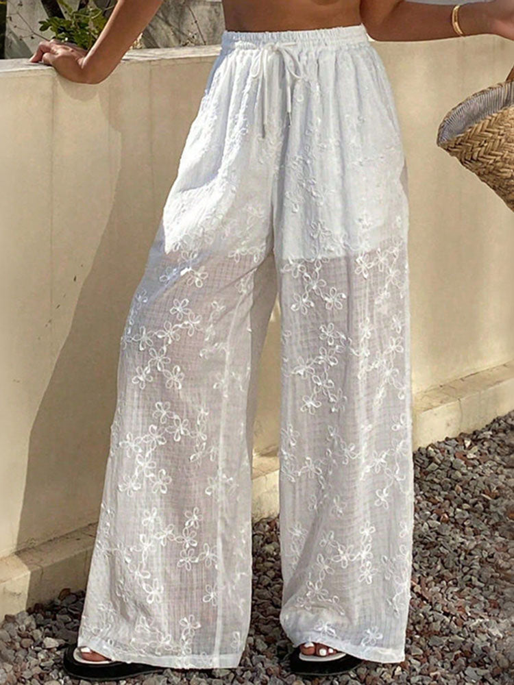 Cardydony Lace Jacquard Drapey Wide-leg Pants