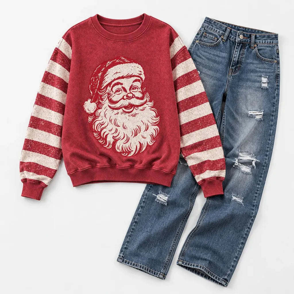 Cardydony Women's Vintage Christmas Santa Claus Art Print Crew Neck Sweatshirt