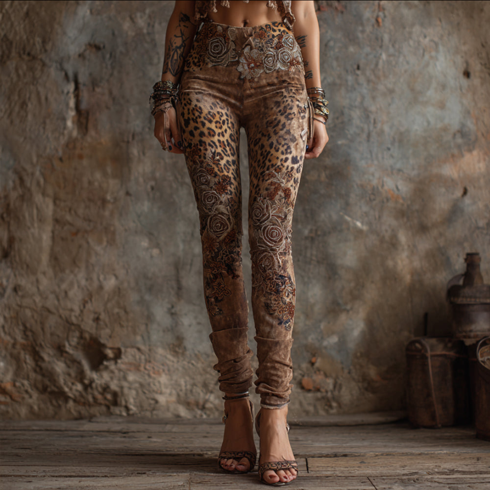 Cardydony Women's Animal Print And Wild Rose Art Casual Slimming Leggings