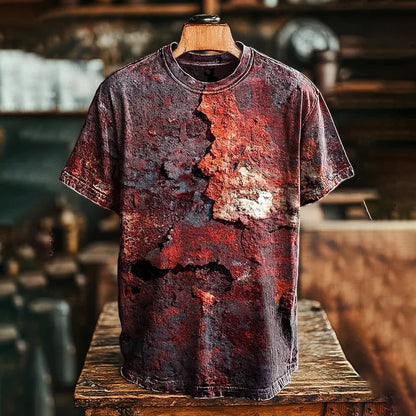 Cardydony Unisex Retro Aged Rust Printed Casual Loose Short Sleeve T-shirt