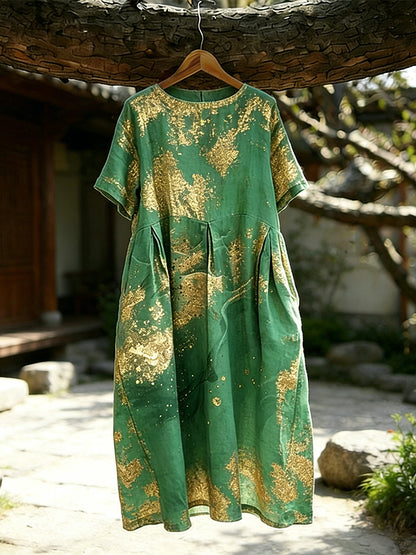 Cardydony Vintage Abstract Marble Texture Art Flowy Linen Maxi Dress