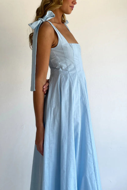 Cardydony Women's Solid Color Sleeveless Tie-up Suspender Elegant Patchwork Maxi Dress
