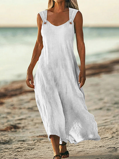 Cardydony Women's Solid Color Linen Blend Sleeveless Dress