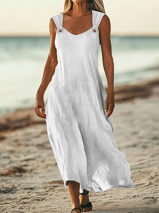 Cardydony Women's Solid Color Linen Blend Sleeveless Dress