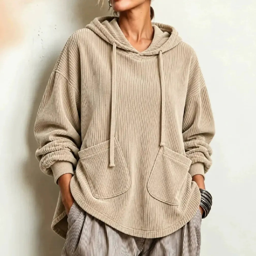 Cardydony Women's Fall Winter Cozy Pocket Corduroy Hooded Top