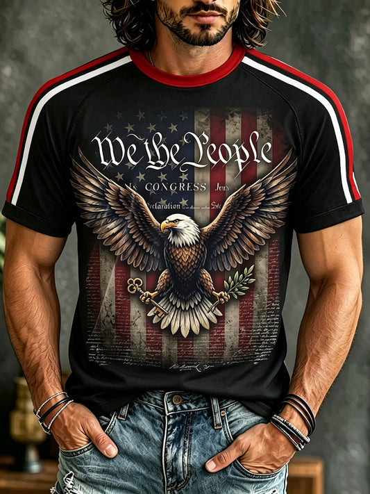 Cardydony Men's Vintage Independence Day Pattern Print Art Casual T-shirt