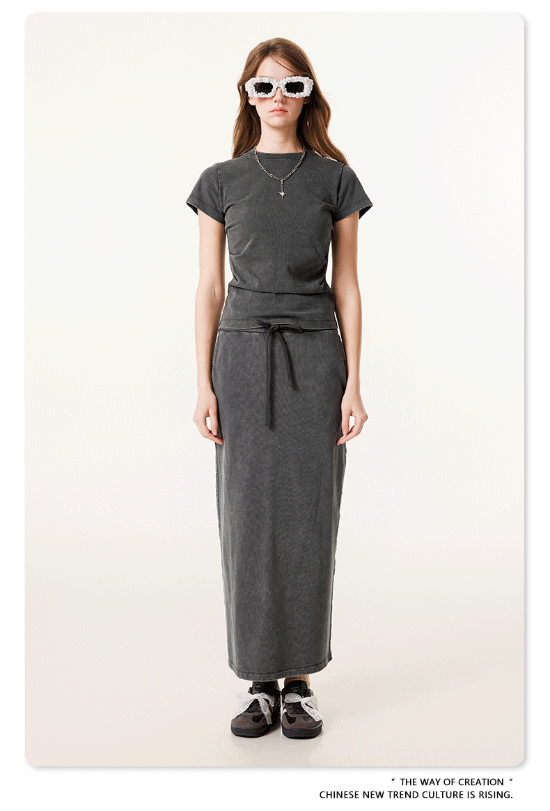 Cardydony Women's Washed Denim Maxi Dress | Vintage Streetwear Style