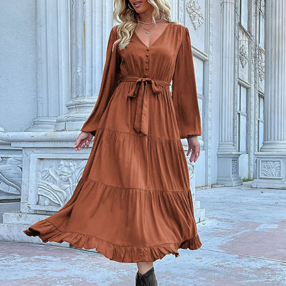 Cardydony Women's Tiered Ruffle Maxi Dress with Waist Tie - Effortless Elegance