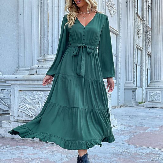 Cardydony Women's Tiered Ruffle Maxi Dress with Waist Tie - Effortless Elegance