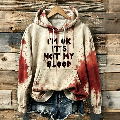 Cardydony Women's Halloween "i'm Ok It's Not My Blood" Bloodstain Print Hoodie