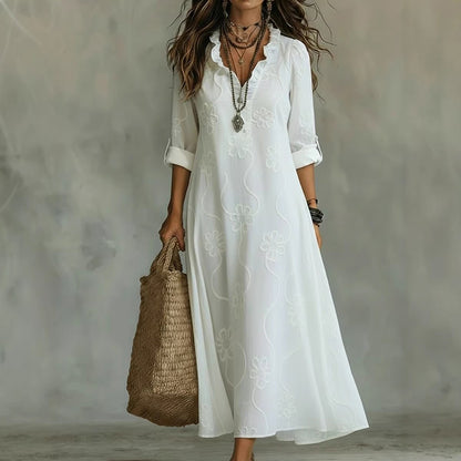 Cardydony Casual Lace Embroidered Linen Maxi Dress