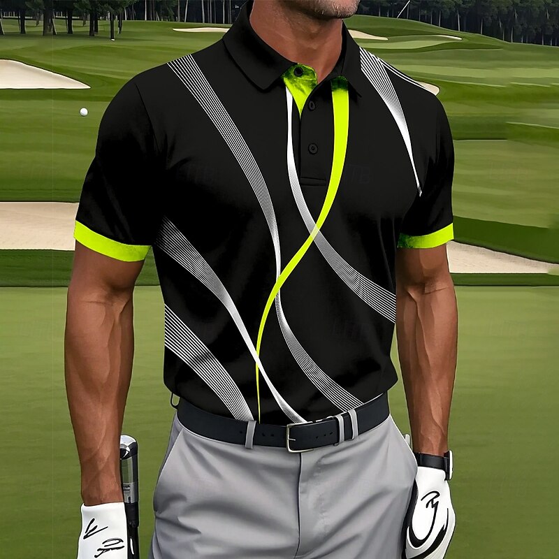 Cardydony Men's Vintage Line Pattern Golf Sports Polo Shirt