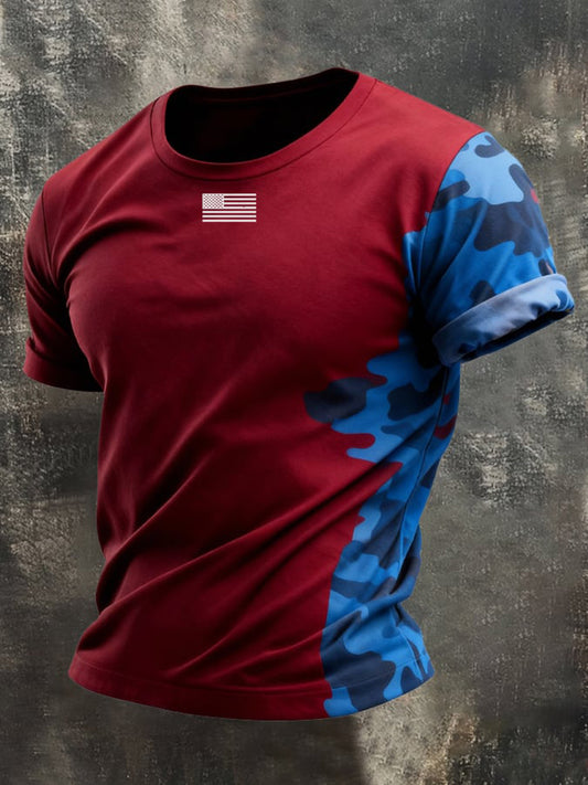 Cardydony Men's Retro Beige Flag Color Short-sleeve T-shirt