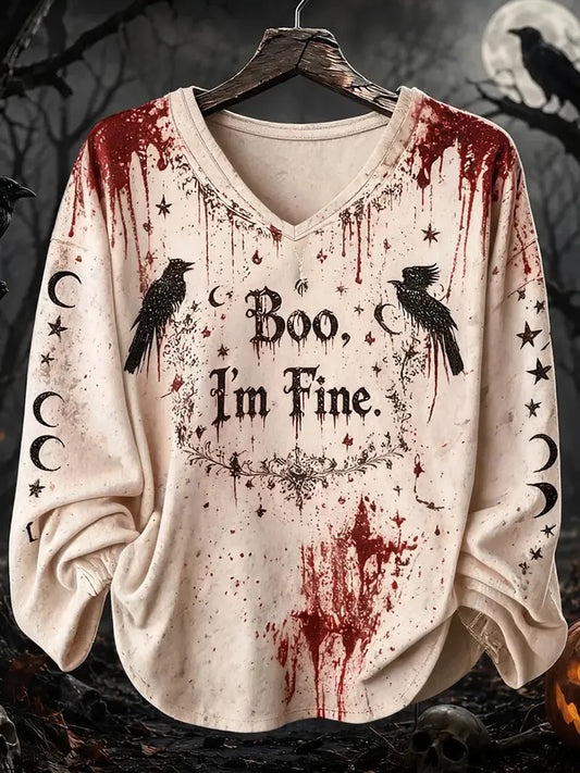 Cardydony Vintage I'm Fine Halloween Long Sleeve T-shirt