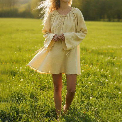 Cardydony Women's Solid Color Belted Loose Linen Dress