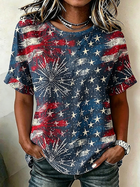 Cardydony Women's Anniversary Independence Day Flag Printed Casual Tops