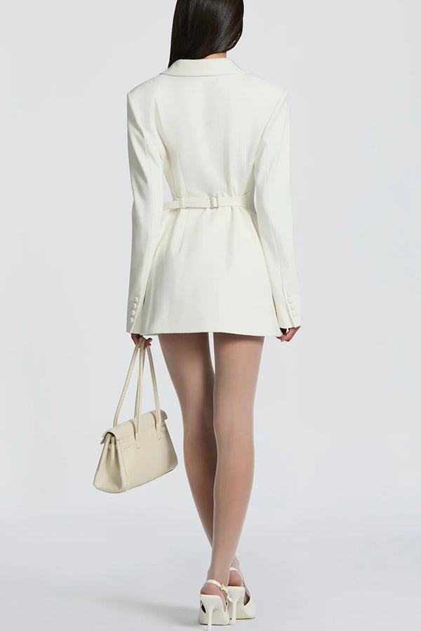 Cardydony Women's Elvira Double-breasted Long Sleeve Adjustable Back Belt Lapel Blazer Mini Dress