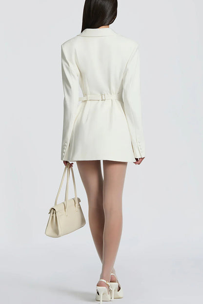 Cardydony Women's Elvira Double-breasted Long Sleeve Adjustable Back Belt Lapel Blazer Mini Dress