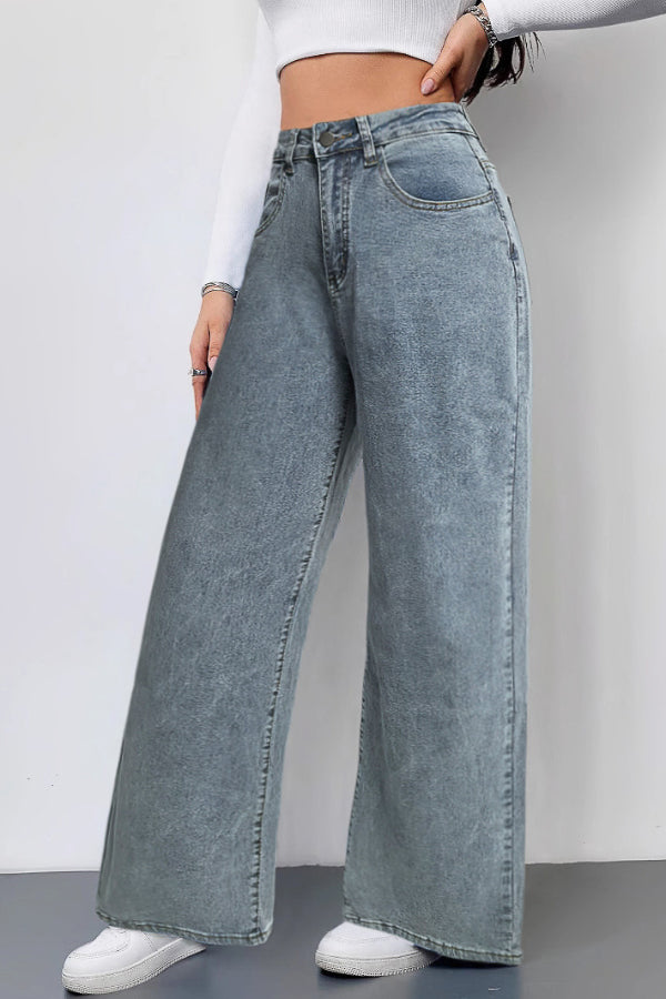 Cardydony Women's Fashionable Bow Embroidered Pocket Casual Loose Wide-leg Jeans