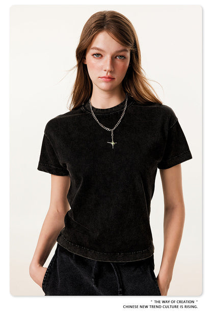 Cardydony Women's Vintage Washed Cotton Crop Tee | Premium Basic Collection