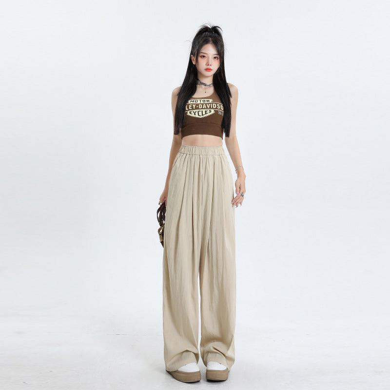 Cardydony Women's High-Waisted Wide-Leg Pants with Elastic Waistband