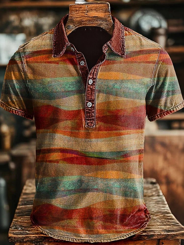 Cardydony Men's Retro Marble Pattern Short-sleeve Polo Shirt