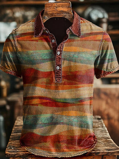 Cardydony Men's Retro Marble Pattern Short-sleeve Polo Shirt
