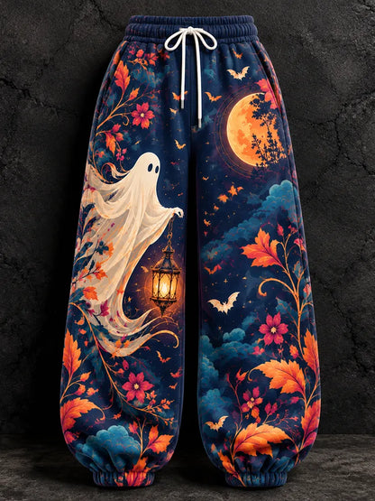 Cardydony Women's Ghost, Lantern, Moon And Fall Leaves Pattern Casual Sweatpants