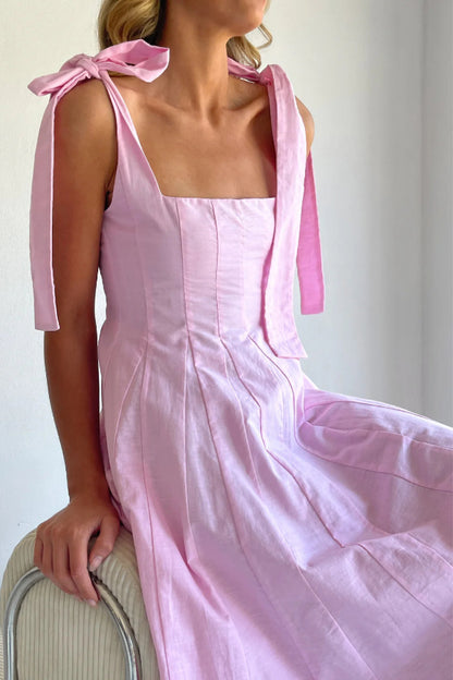 Cardydony Women's Solid Color Sleeveless Tie-up Suspender Elegant Patchwork Maxi Dress