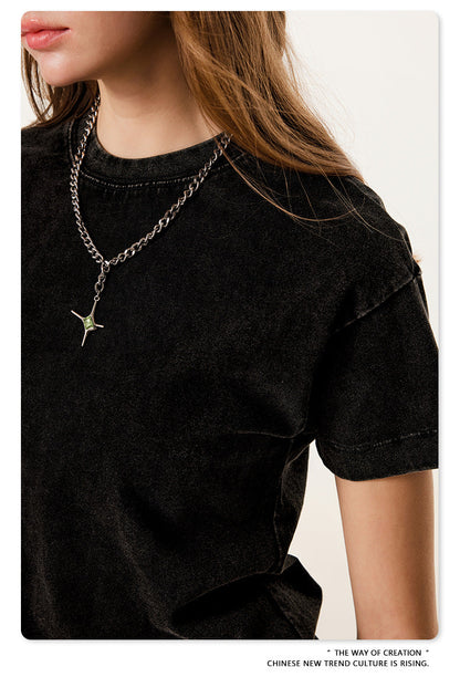 Cardydony Women's Vintage Washed Cotton Crop Tee | Premium Basic Collection