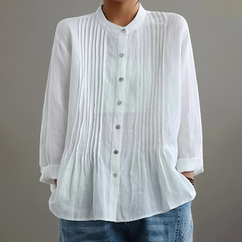 Cardydony Casual Buttoned Solid Color Long Sleeve Stand Collar Shirt