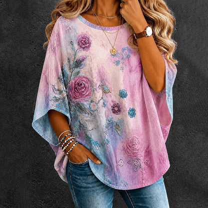 Cardydony Women's Retro Gradient Floral Print Cotton Linen Top