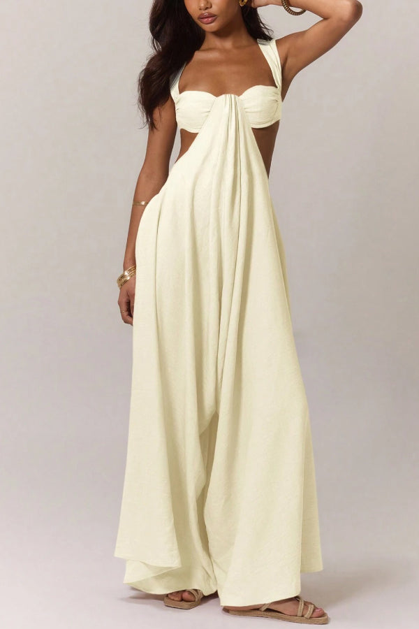 Cardydony Women's Solid Color Casual Camisole Loose Stretch Wide-leg Jumpsuit