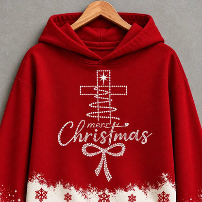 Cardydony Women's Faith Inspired Merry Christmas Cross Graphic Relaxed Fit Snowflake Hooded Hoodie