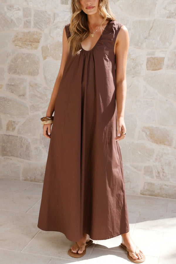 Cardydony Women's Solid Color Loose Sleeveless Casual Vacation Maxi Dress