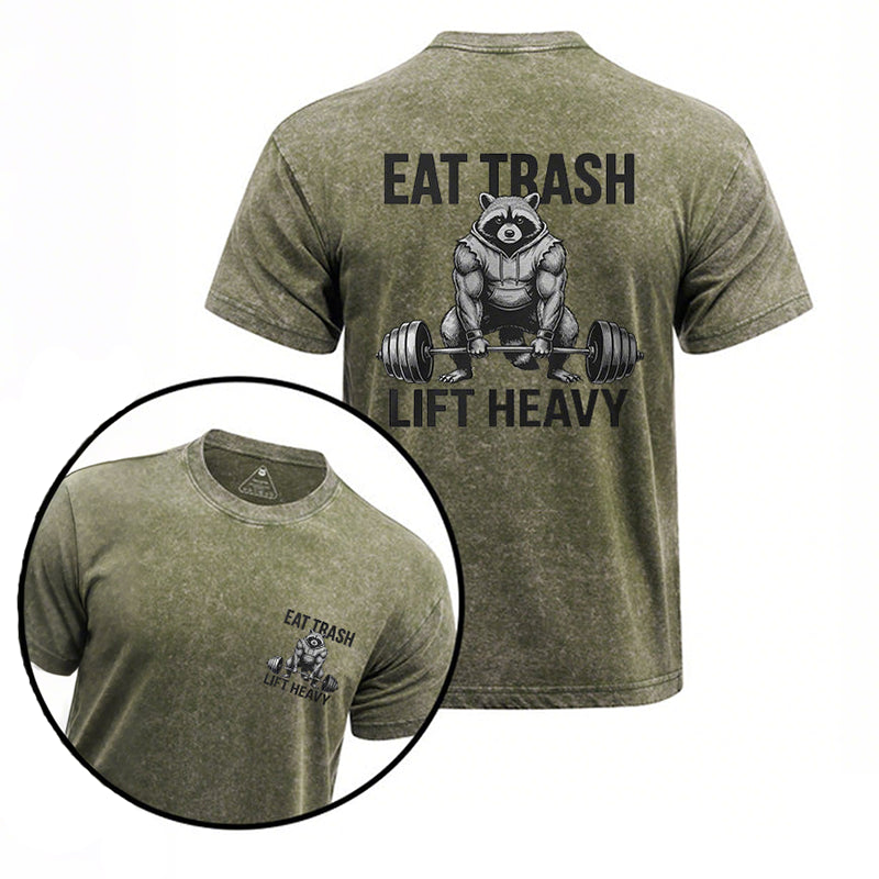 Cardydony Eat Trash Lift Heavy Printed Washed Gym Shirt