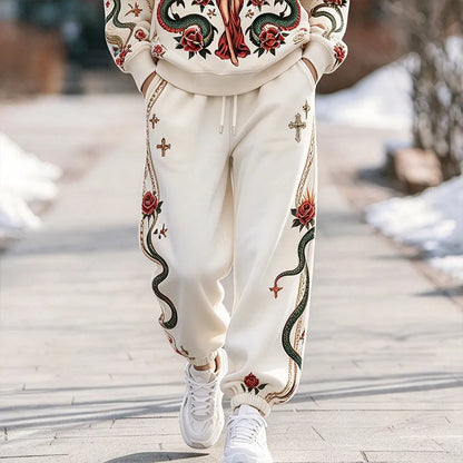 Cardydony Women's Vintage Angel And Cross Print Hoodie And Pants Set