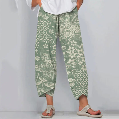 Cardydony Vintage Japanese Art Flower Print Casual Pants