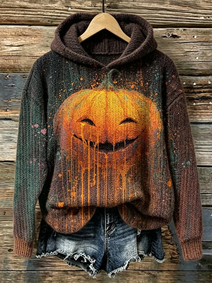 Cardydony Women's Retro Halloween Pumpkin Print Sweater