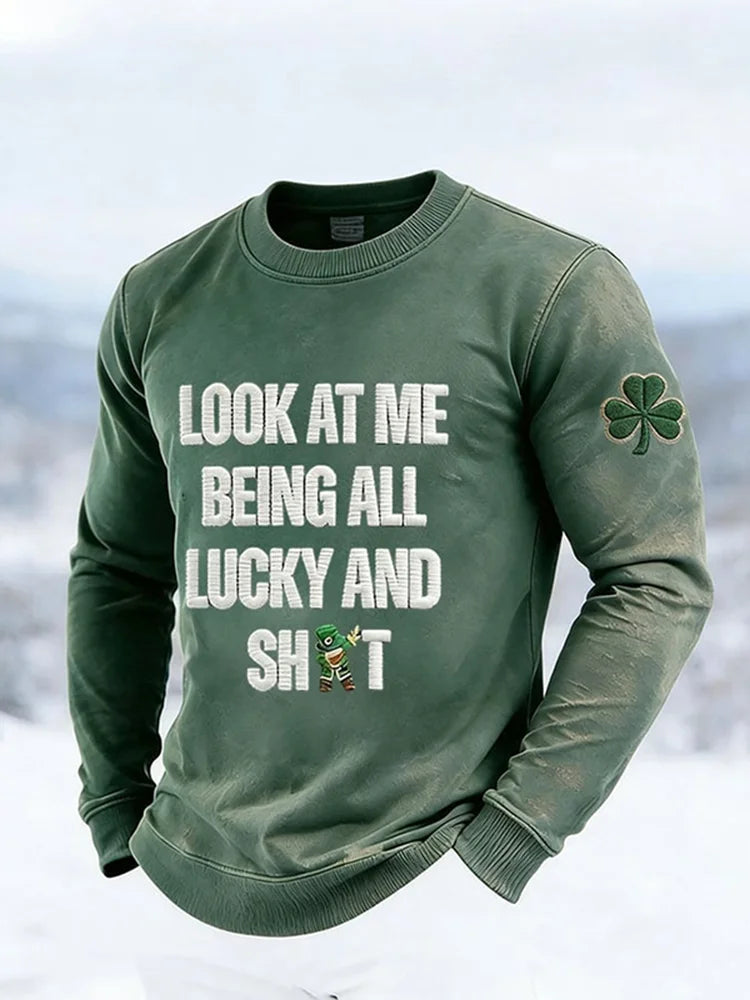 Cardydony Men's St. Patrick's Leprechaun Lucky Sweatshirt