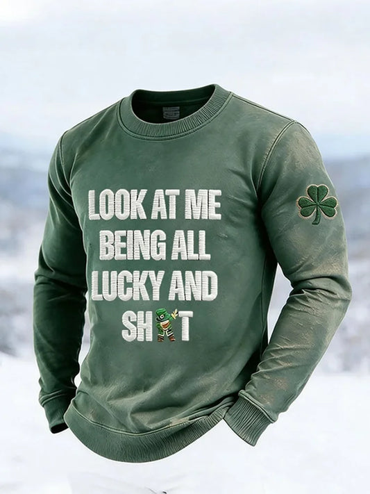 Cardydony Men's St. Patrick's Leprechaun Lucky Sweatshirt