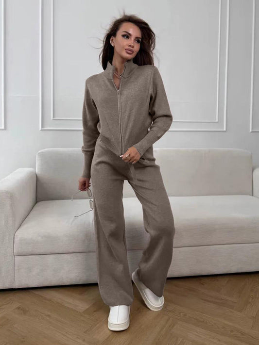 Cardydony Women's Women's Knit 2 Piece Set – Drawstring Wide Leg Pants with Zip Jacket Top