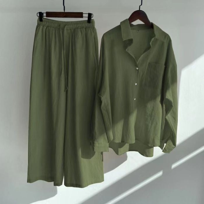 Cardydony Women's Vintage Flower Embroidery Cotton Linen Shirt And Pants Two-piece Set