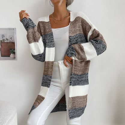 Cardydony Women's Striped Open-Front Longline Cardigan – Multicolor Options