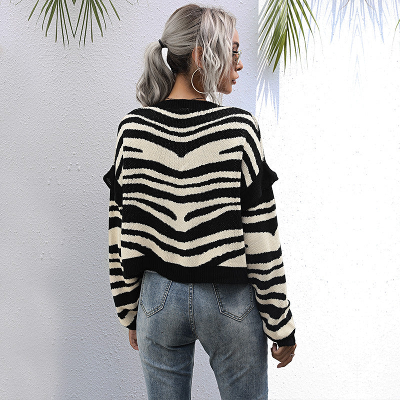 Cardydony Women's Color-Block Patterned Knit Cardigan with V-Neck